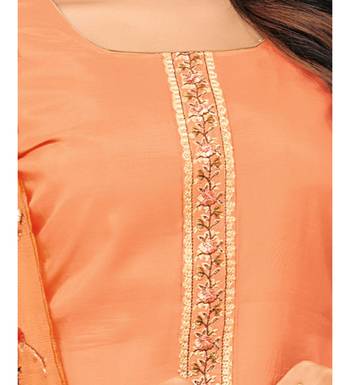 Orange Maslin Silk Embroidered Women's Unstitched Palazzo Suit 6