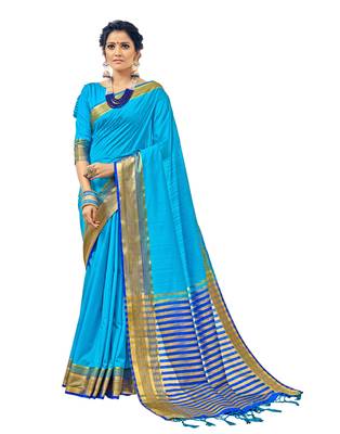 Blue woven chanderi saree with blouse 1