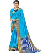 Blue woven chanderi saree with blouse