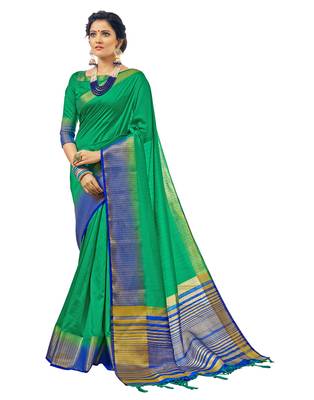 Green woven chanderi saree with blouse 1