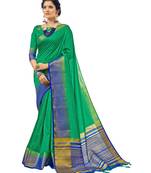 Green woven chanderi saree with blouse