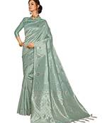 Turquoise woven kanchipuram silk saree with blouse