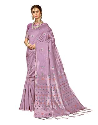 Purple woven kanchipuram silk saree with blouse 1