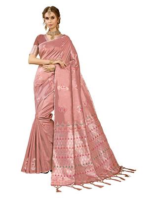 Brown woven kanchipuram silk saree with blouse 1