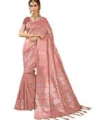 Brown woven kanchipuram silk saree with blouse