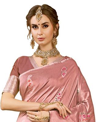 Brown woven kanchipuram silk saree with blouse 2