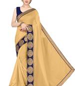 Beige plain silk blend saree with blouse