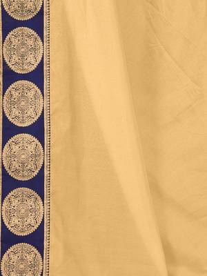 Beige plain silk blend saree with blouse 4