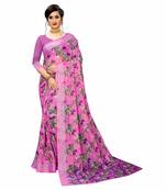 Pink Women Linen Silk Saree with Contrast Blouse