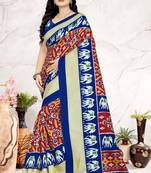 Red Printed Khadi Saree With Blouse