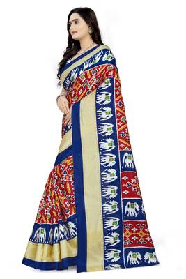 Red Printed Khadi Saree With Blouse 2