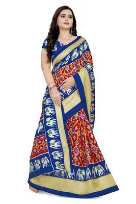 Red Printed Khadi Saree With Blouse 3