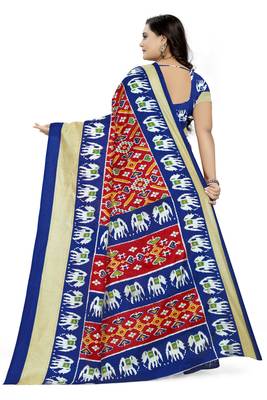 Red Printed Khadi Saree With Blouse 4