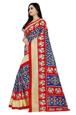 Blue Printed Khadi Saree With Blouse 2