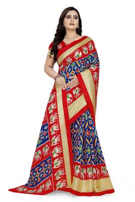 Blue Printed Khadi Saree With Blouse 3