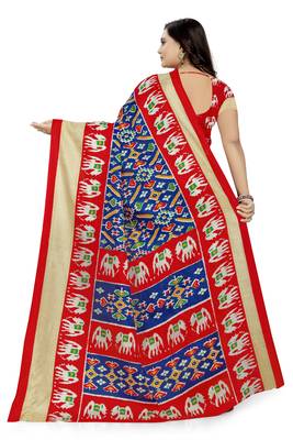 Blue Printed Khadi Saree With Blouse 4