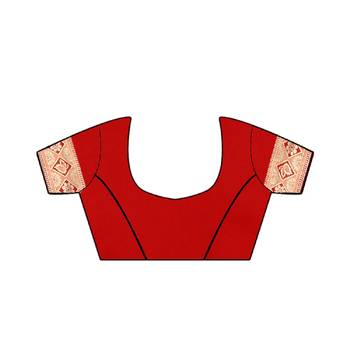 Red Printed Jacquard Saree With Blouse 3