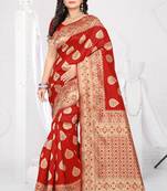 Red Printed Jacquard Saree With Blouse