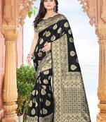 Black Printed Jacquard Saree With Blouse