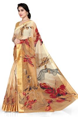 Brown printed cotton saree with blouse 3