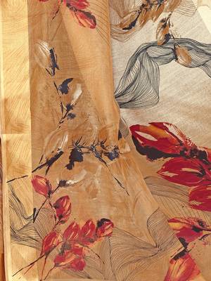 Brown printed cotton saree with blouse 4