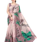 Wine printed cotton saree with blouse