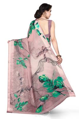 Wine printed cotton saree with blouse 2