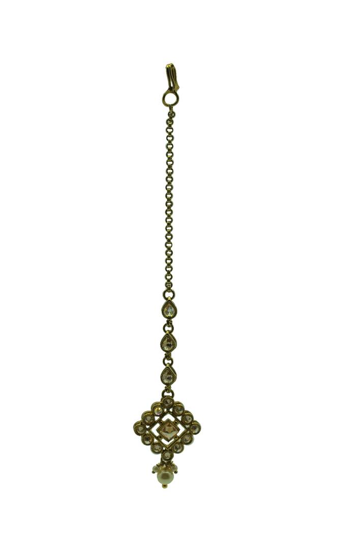 Gold cubic zirconia maang-tikka