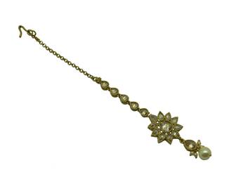 Gold cubic zirconia maang-tikka 1