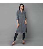 dark silver Denim A-line button Kurti