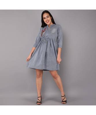 silver Denim long top with  solid work 1