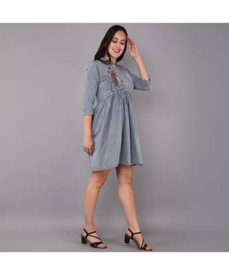 silver Denim long top with  solid work 2