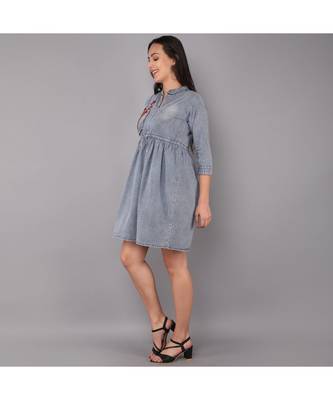 silver Denim long top with  solid work 3