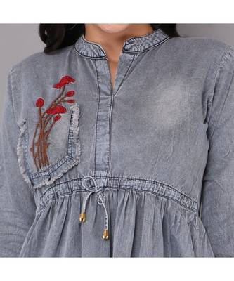 silver Denim long top with  solid work 4
