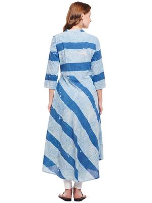Women Blue Cotton Printed Maxi Dress 2