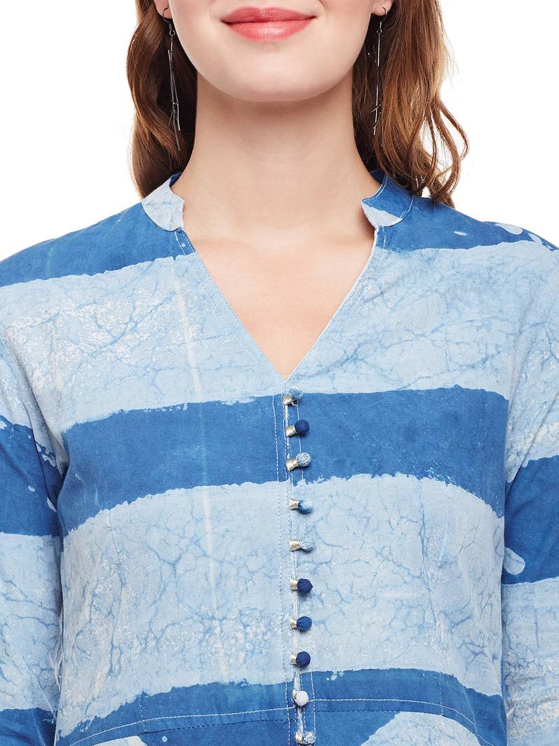 Women Blue Cotton Printed Maxi Dress