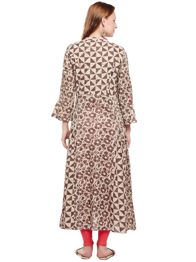 Women Beige & Brown Cotton Printed Maxi Dress