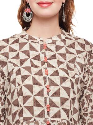 Women Beige & Brown Cotton Printed Maxi Dress 4