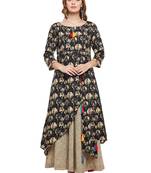 Women Black & Beige Cotton Printed Maxi Dress