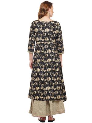 Women Black & Beige Cotton Printed Maxi Dress 2