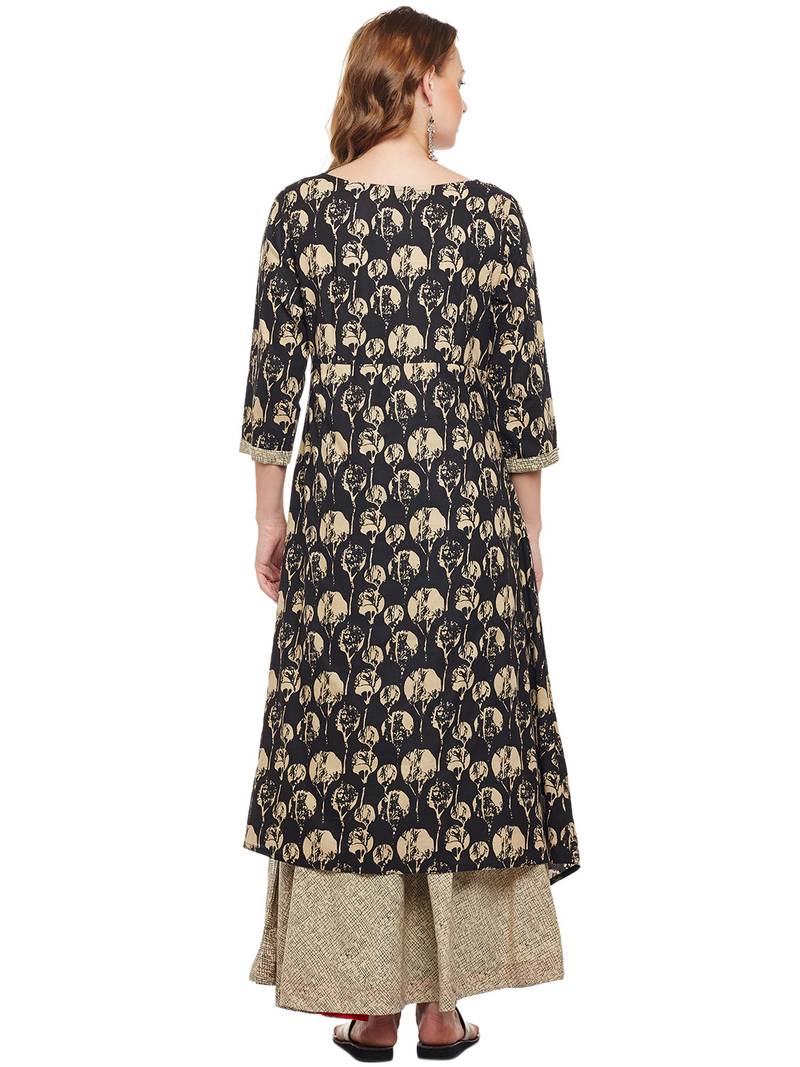 Women Black & Beige Cotton Printed Maxi Dress