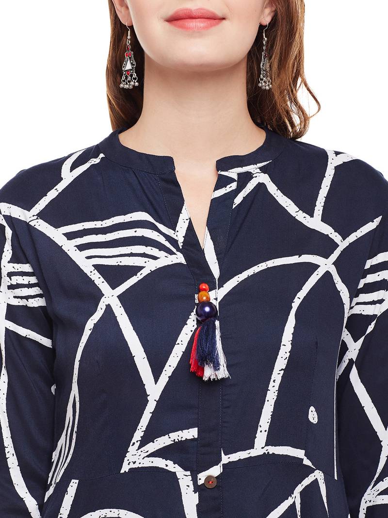 Women Navy Rayon Printed Maxi Dress