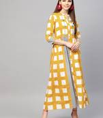 Women Mustard Cotton Embroidered Maxi Dress