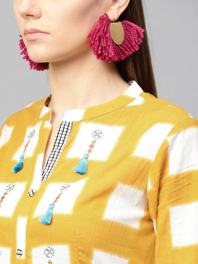 Women Mustard Cotton Embroidered Maxi Dress