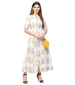 Women White Cotton Printed Maxi Dress