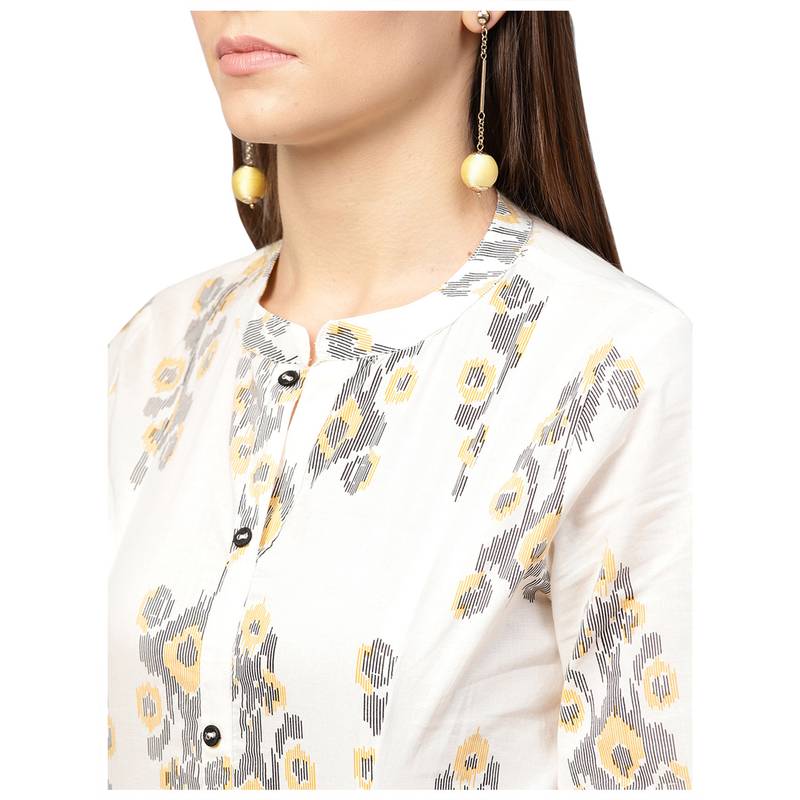 Women White Cotton Printed Maxi Dress