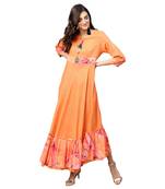 Women Orange Rayon Printed Maxi Dress