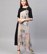 Women Black Rayon Printed Maxi Dress