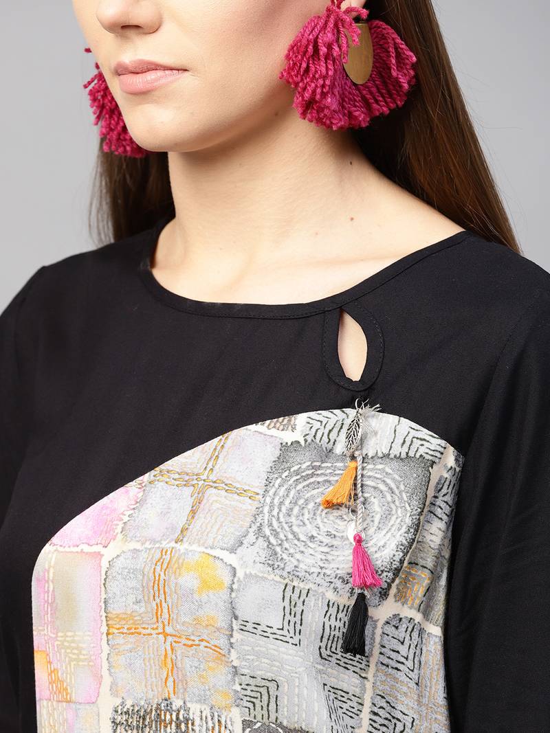 Women Black Rayon Printed Maxi Dress