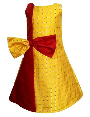 Kids Yellow Cotton Silk Designer Frock 1